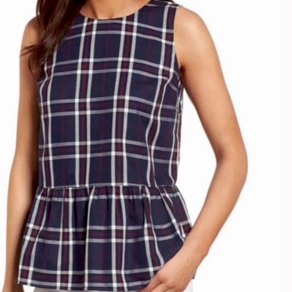Halogen Plaid ruffled Peplum BlouseTop. Peplum Tank-Top-Tee Size: S Petite - Picture 8 of 8